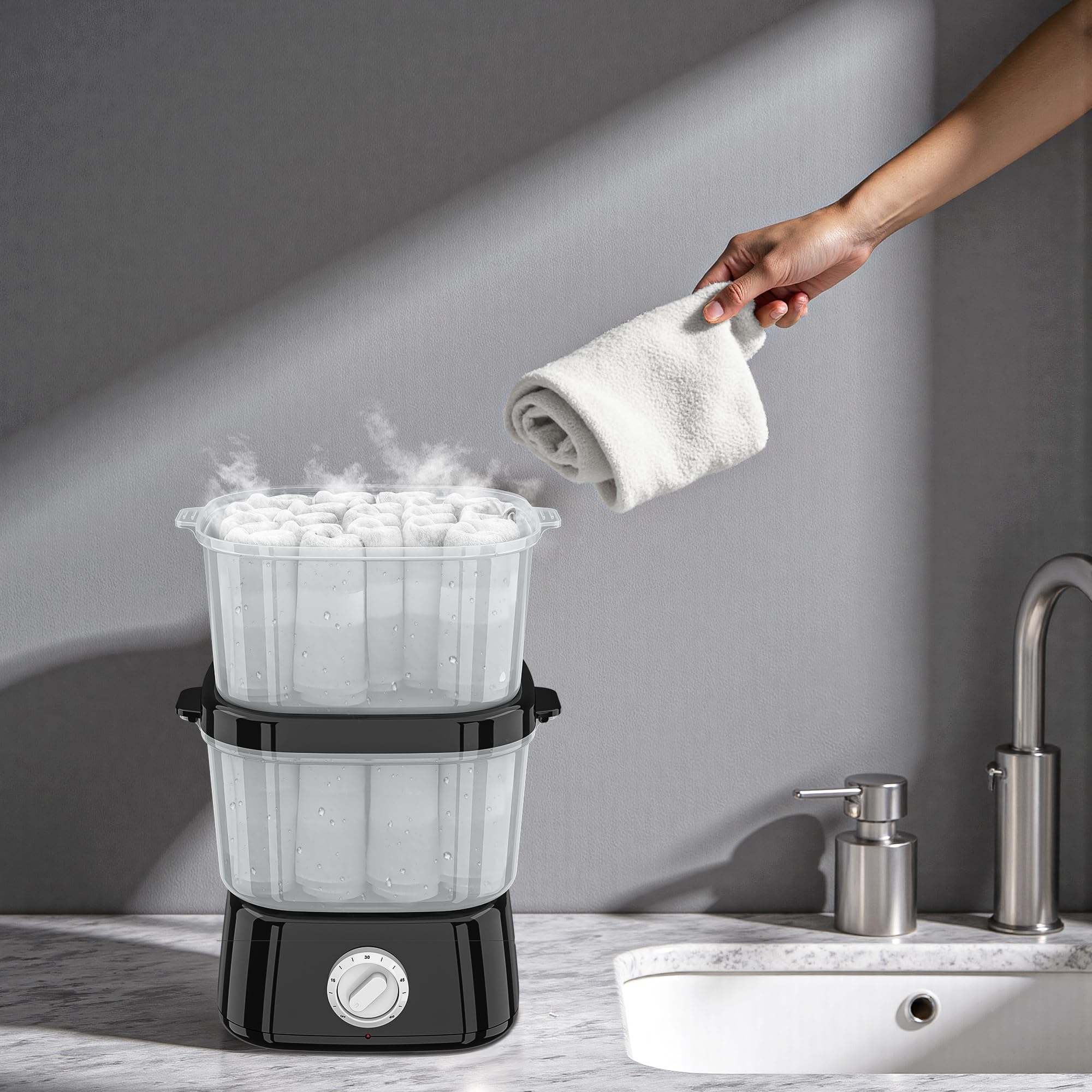Calentador de toallas 2 en 1, 6 l, gran capacidad, vaporizador para toallas calientes, uso simple y versátil para peluquería, salón de belleza, spa, manicura, hotel, casa (negro)