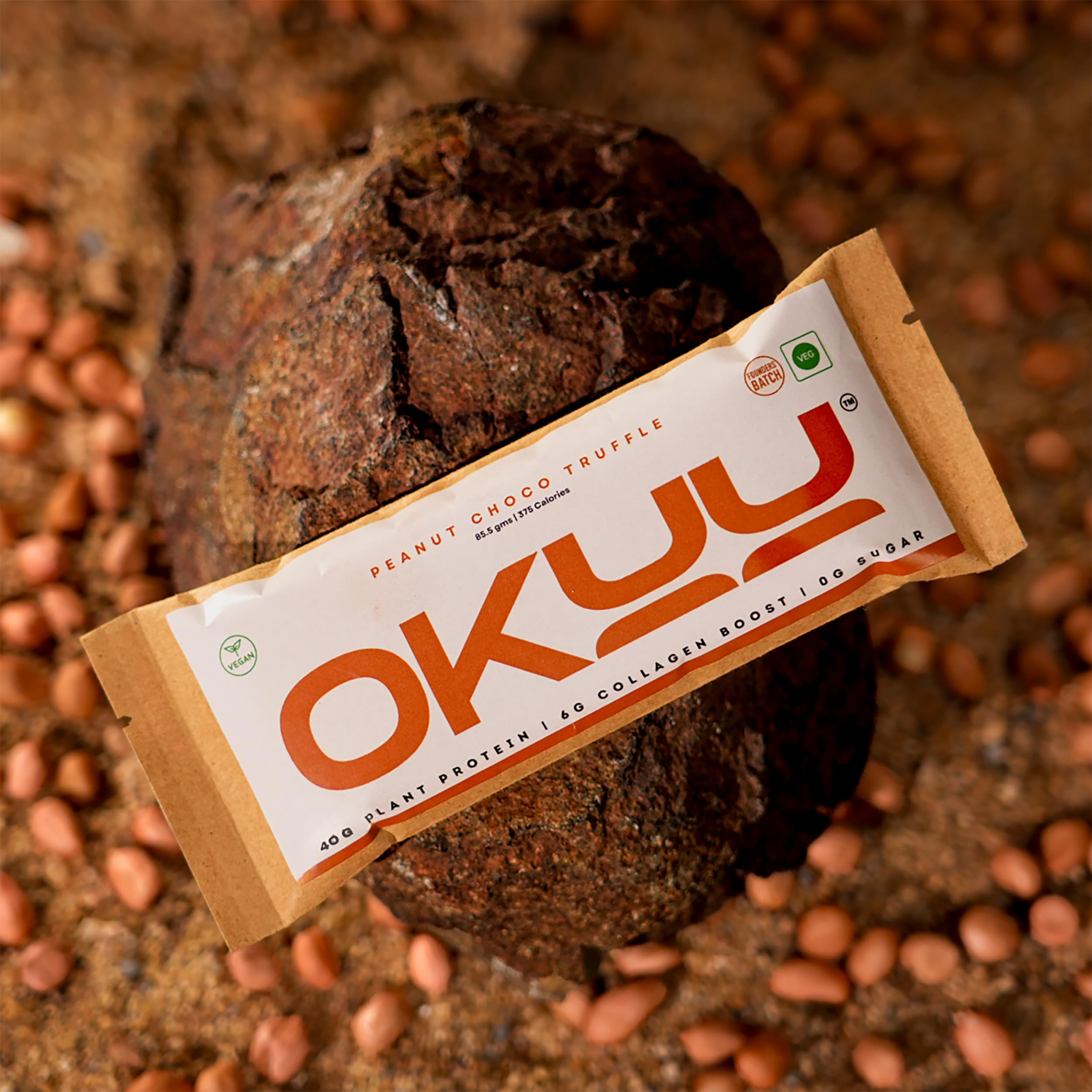 OKUU Peanut Choco Truffle 40 G Plant Protein Bar | Zero Sugar | Keto Friendly | Vegan | High Protein Snack | Collagen Boost | High Fiber (Pack of 7)-image-20