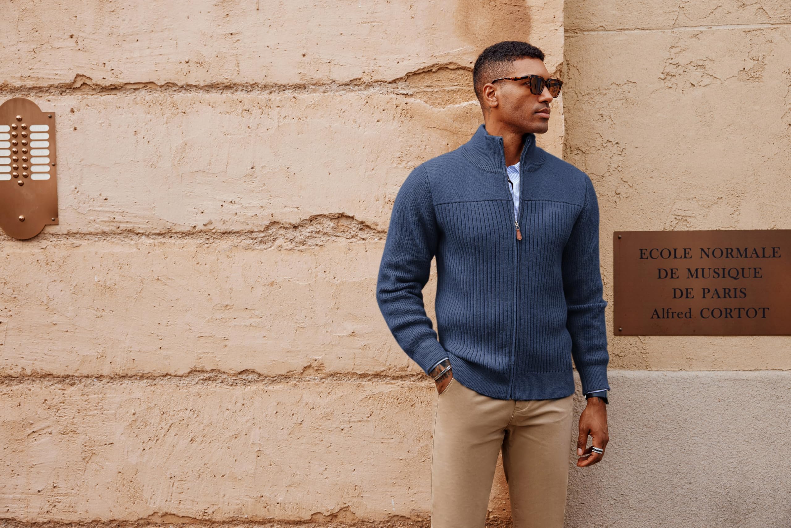 PJ PAUL JONES Strickjacke Herren mit Reissverschluss Stehkragen Cardigan