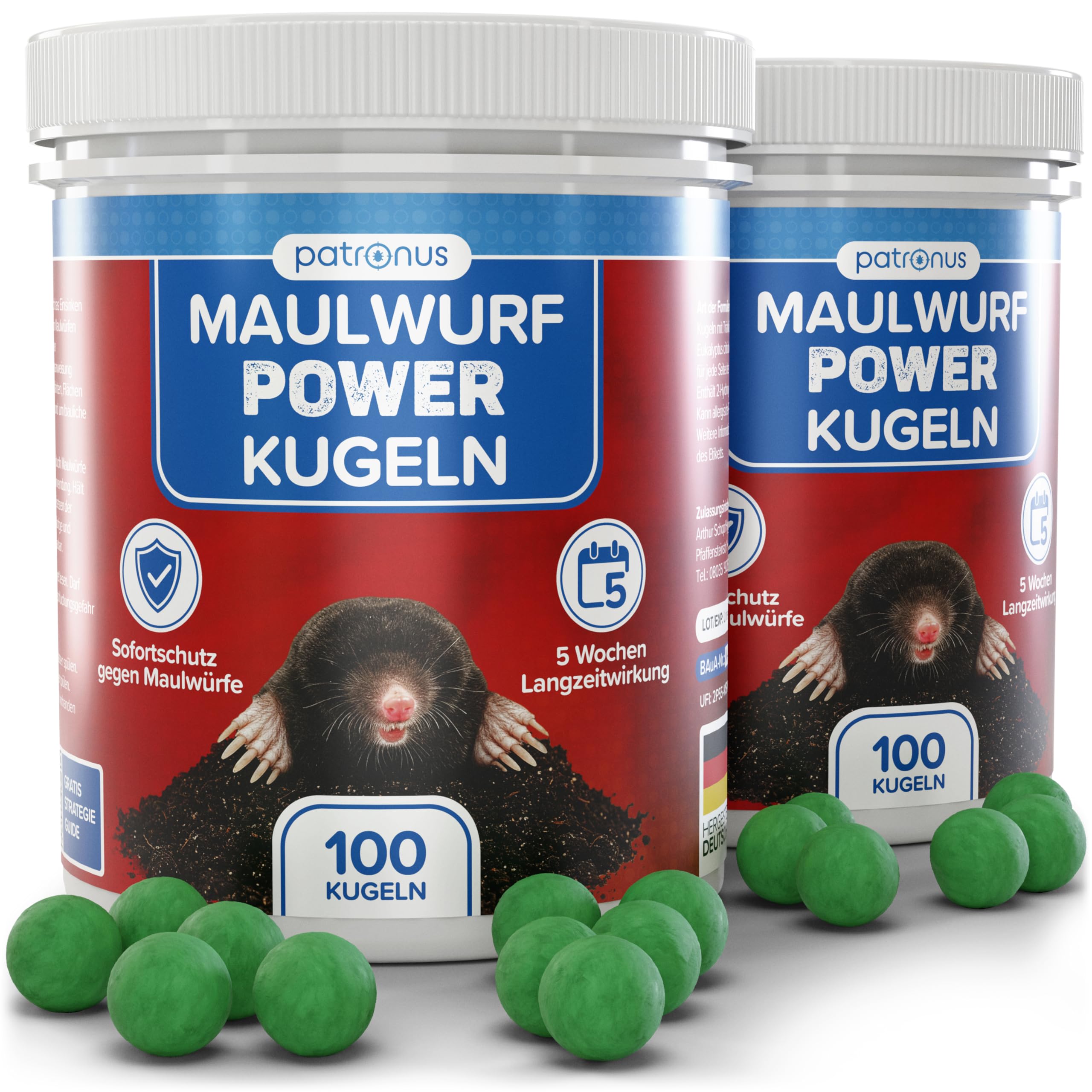Patronus Maulwurf Power Kugeln 2X 100 STK. - Maulwurf Vertreiber-Kugeln mit Sofort- und Langzeitwirkung - effektives Mittel gegen Maulwürfe
