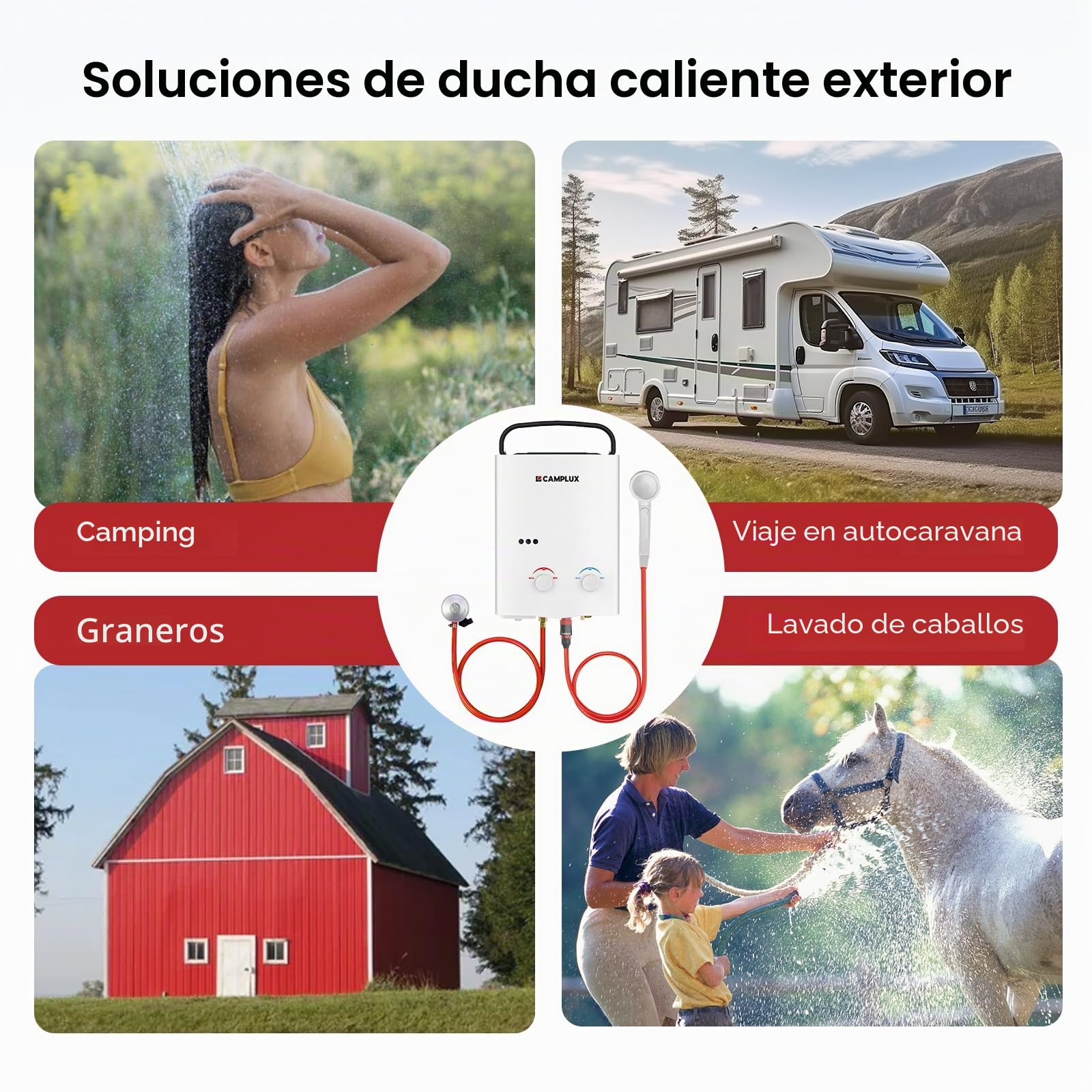 Camplux AY132N Calentador de Agua a Gas de 5 Litros, Portátil Ducha al Aire Libre para Camping, RV, Lavar Caballos Imagen del producto 4
