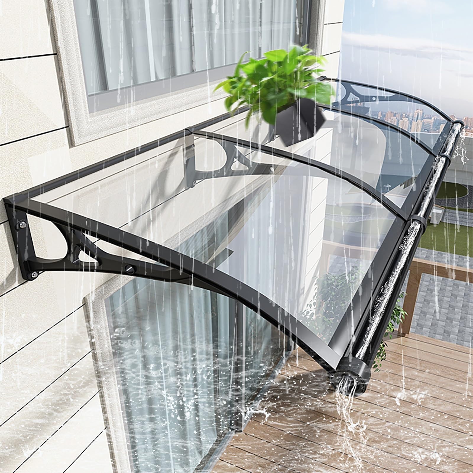 Auvent de terrasse protecteur UV, toiture polycarbonate robuste pour porte de garage