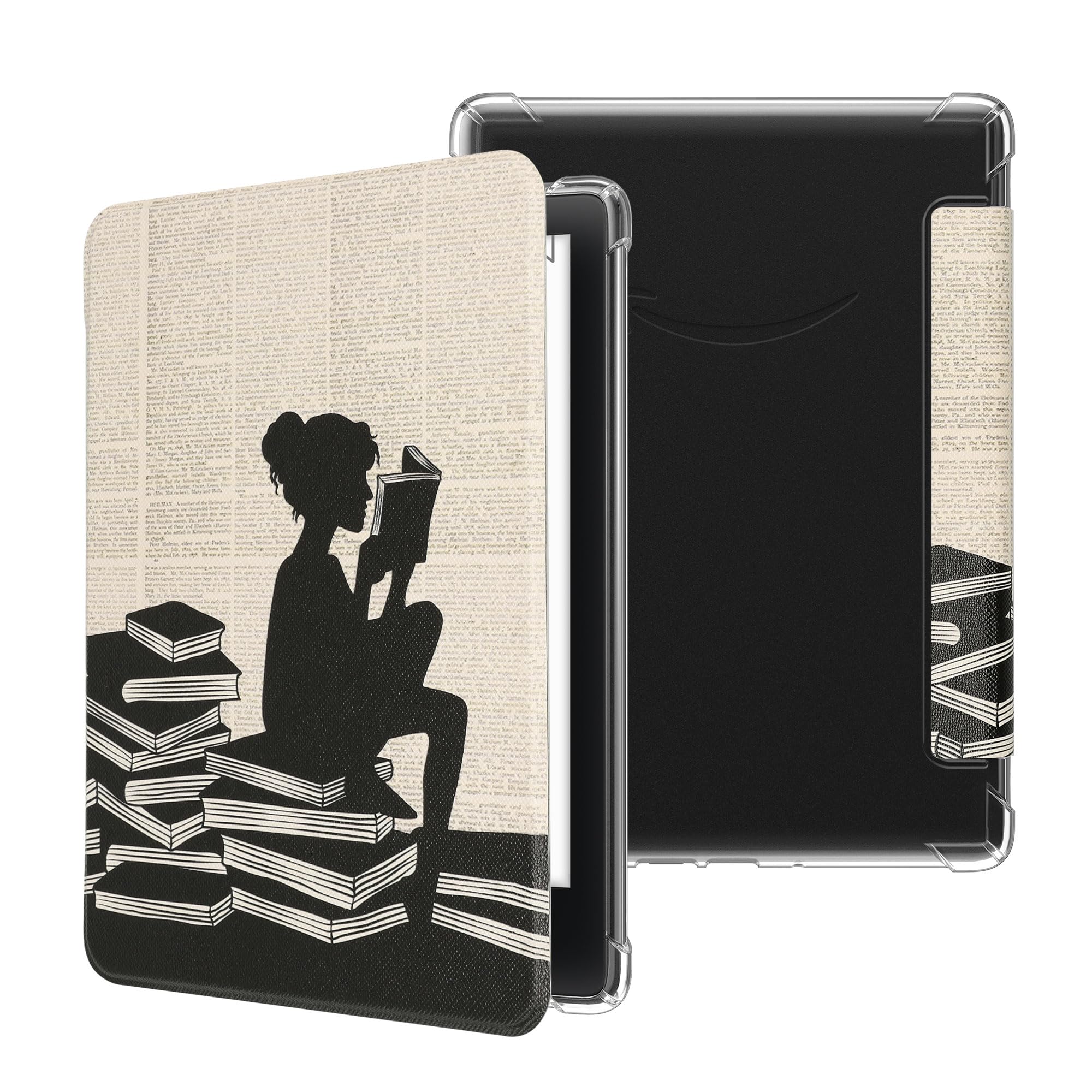 kwmobile Carcasa Compatible con Amazon Kindle Paperwhite (2024)/Colorsoft - Funda Personalizable con Parte Trasera Transparente y Tapa - Case de Cuero Sintético y TPU para E-Book