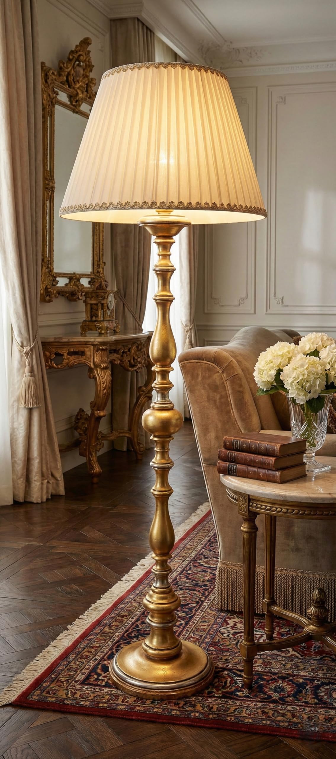 ILAB Piantana lampada da terra classica 1 luce in legno oro realizzata e decorata artigianalmente dbs 110/PT