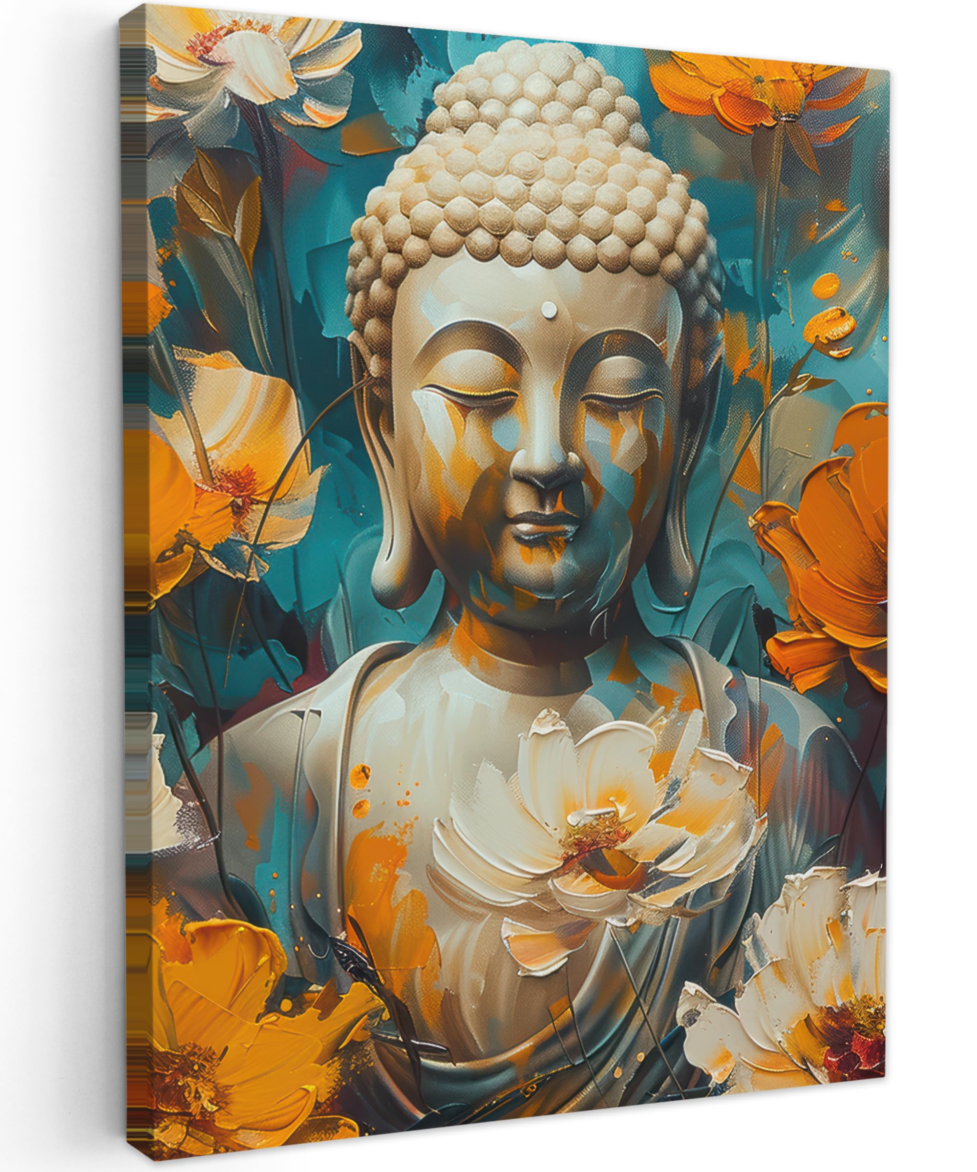 MuchoWow© Wandbilder 50x70 cm Wohnzimmer Wanddeko Schlafzimmer Zimmerdeko Wandgemälde Zimmer Deko auf Wand Dekoration Wall Art Buddha - Zen - Blume - Spirituell - Aquarell - Kunst