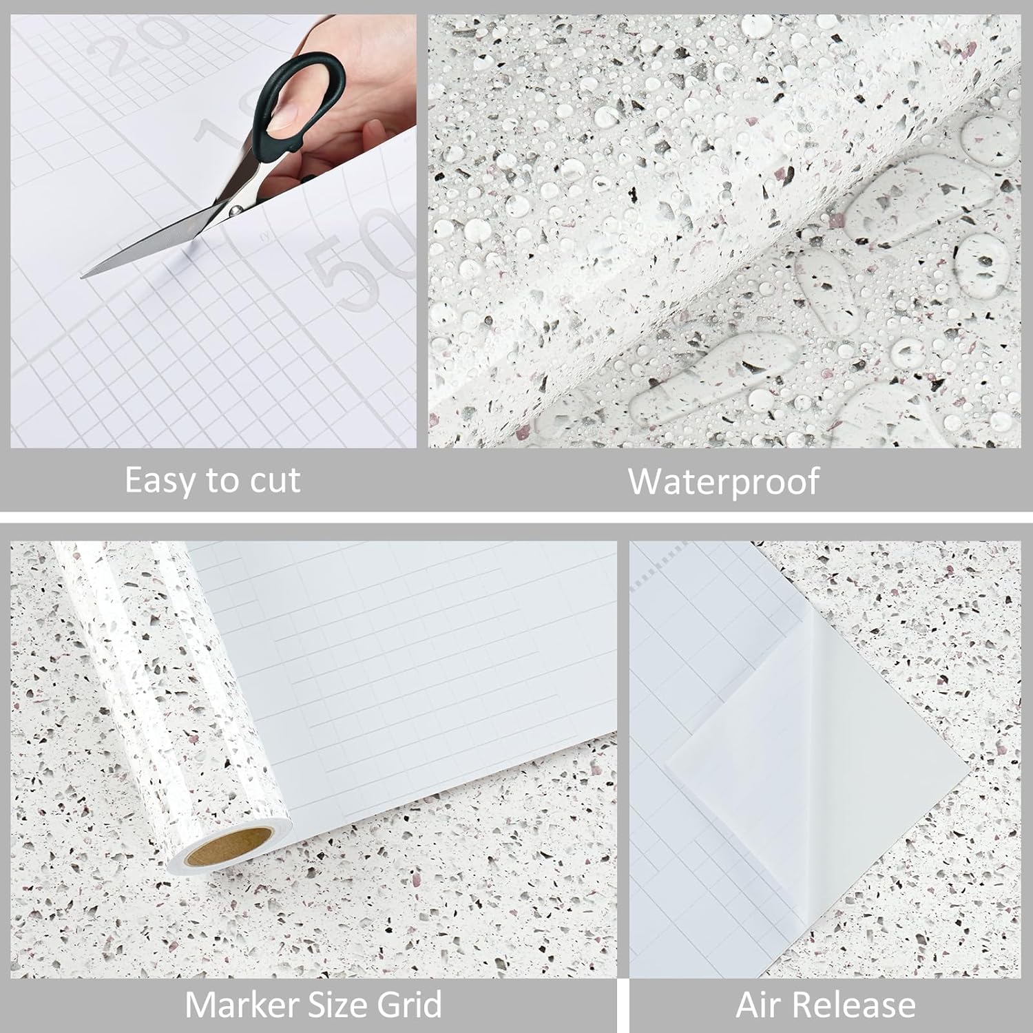 WESTICK Glossy Countertop Contact Paper Granite Peel and Stick Countertops Waterproof Marble Wallpaper Oil Proof Removable Terrazzo Kitchen Vinyl Wrap for Cabinets Desk Cover 17.5" x 120"