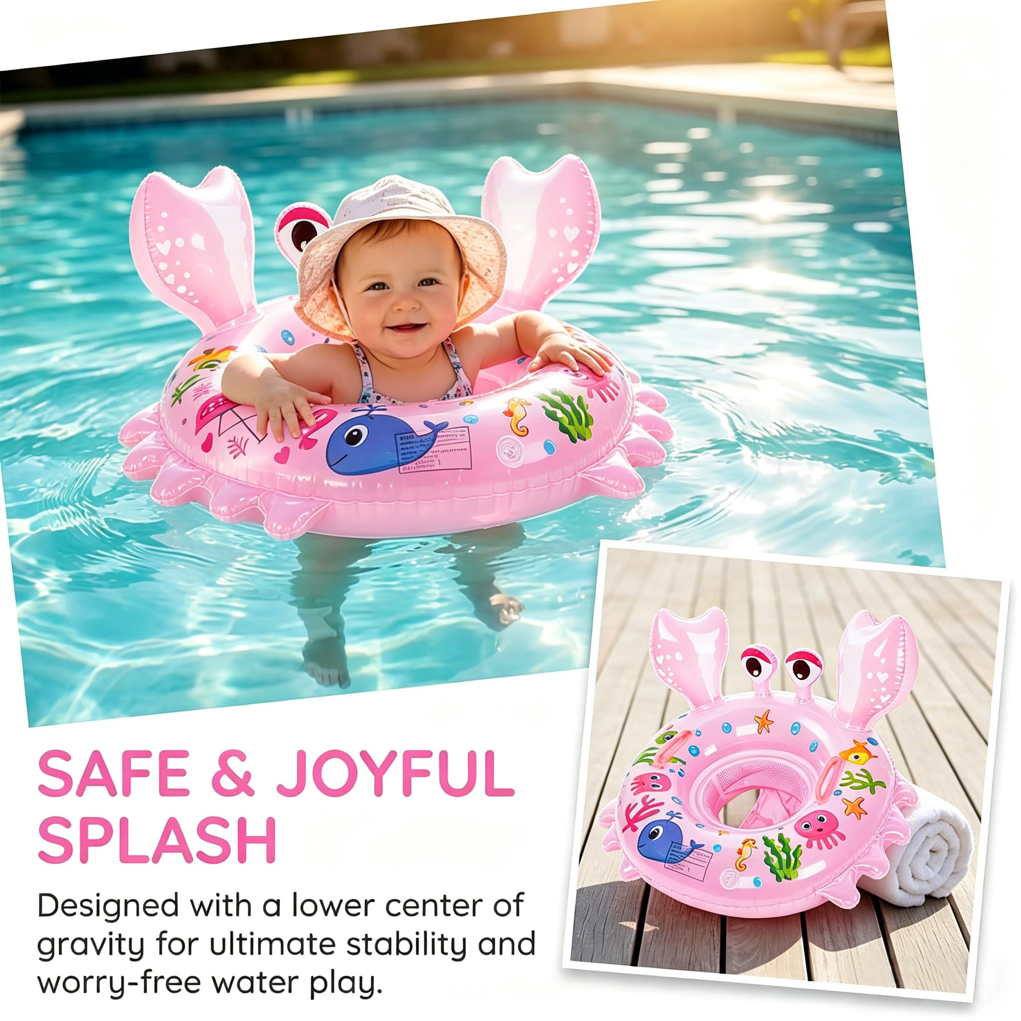 Anello di Nuoto per Bebè, Anello di Nuoto Bambini, Baby Float Salvagente Gonfiabile Giocattoli per Bebè da 1 a 3 Anni, Piscina Estiva All'aperto - Rosa