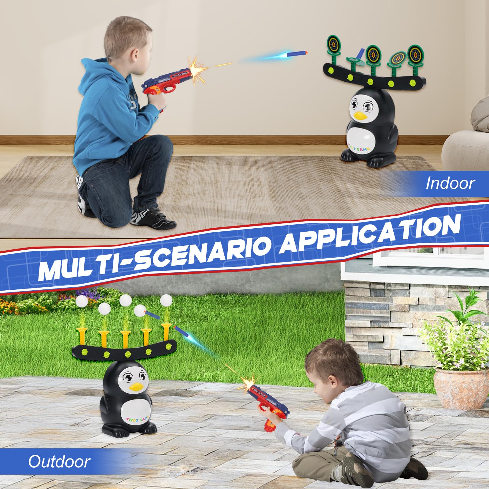 Pistola Giocattolo Hover per Bersaglio Nerf, Gioco di Tiro con 2 Modalità di Gioco, Funzione Musicale, 6 Dardi in Schiuma Morbida e 10 Palline in Schiuma, Regalo per Bambini da 3 Anni In Su