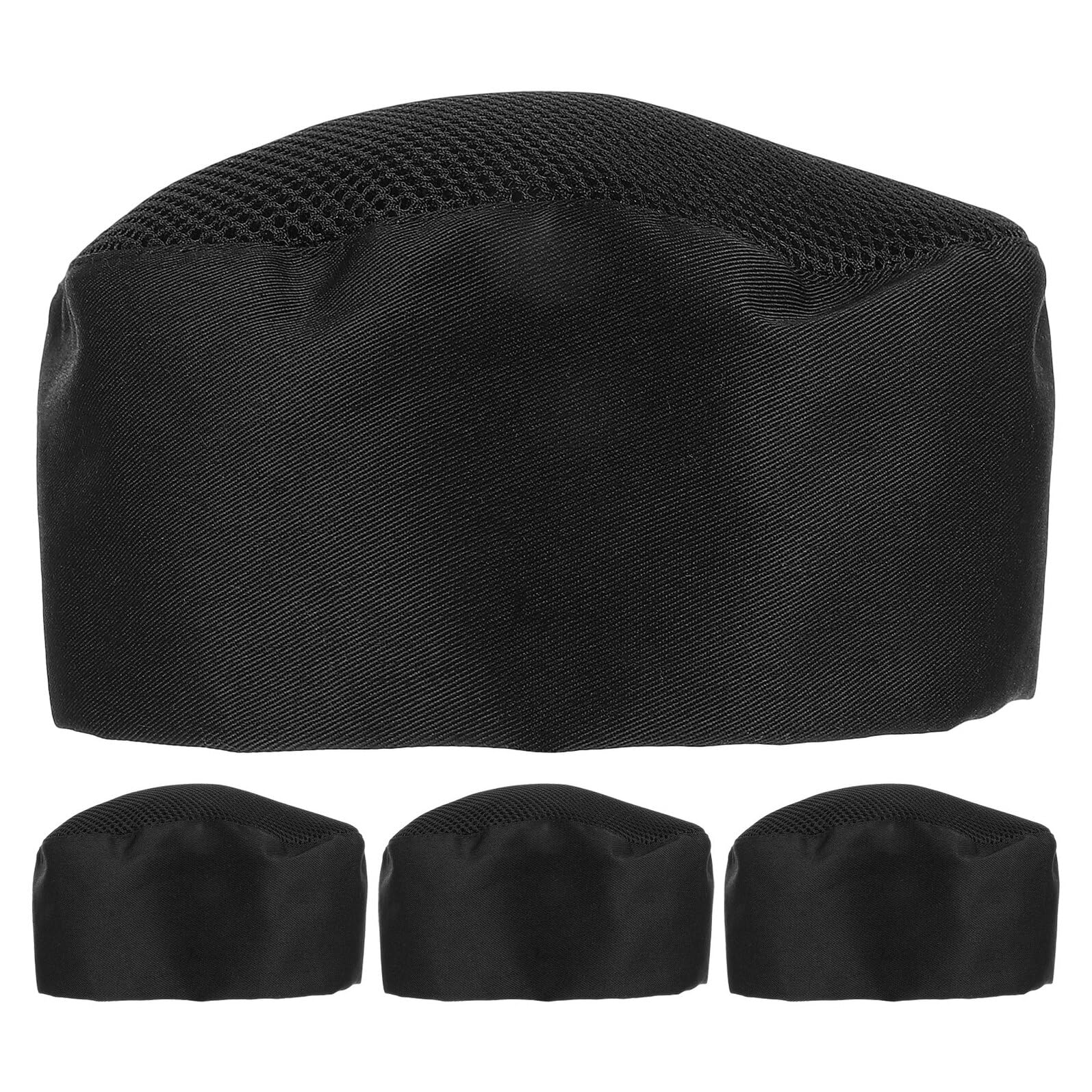 COLLBATH 4 Piezas Gorro de Chef Japonés Transpirable Unisex con Diseño Ajustable Malla Ventilada para Cocina Profesional y Escuela Culinaria Color Negro Resistente Manchas