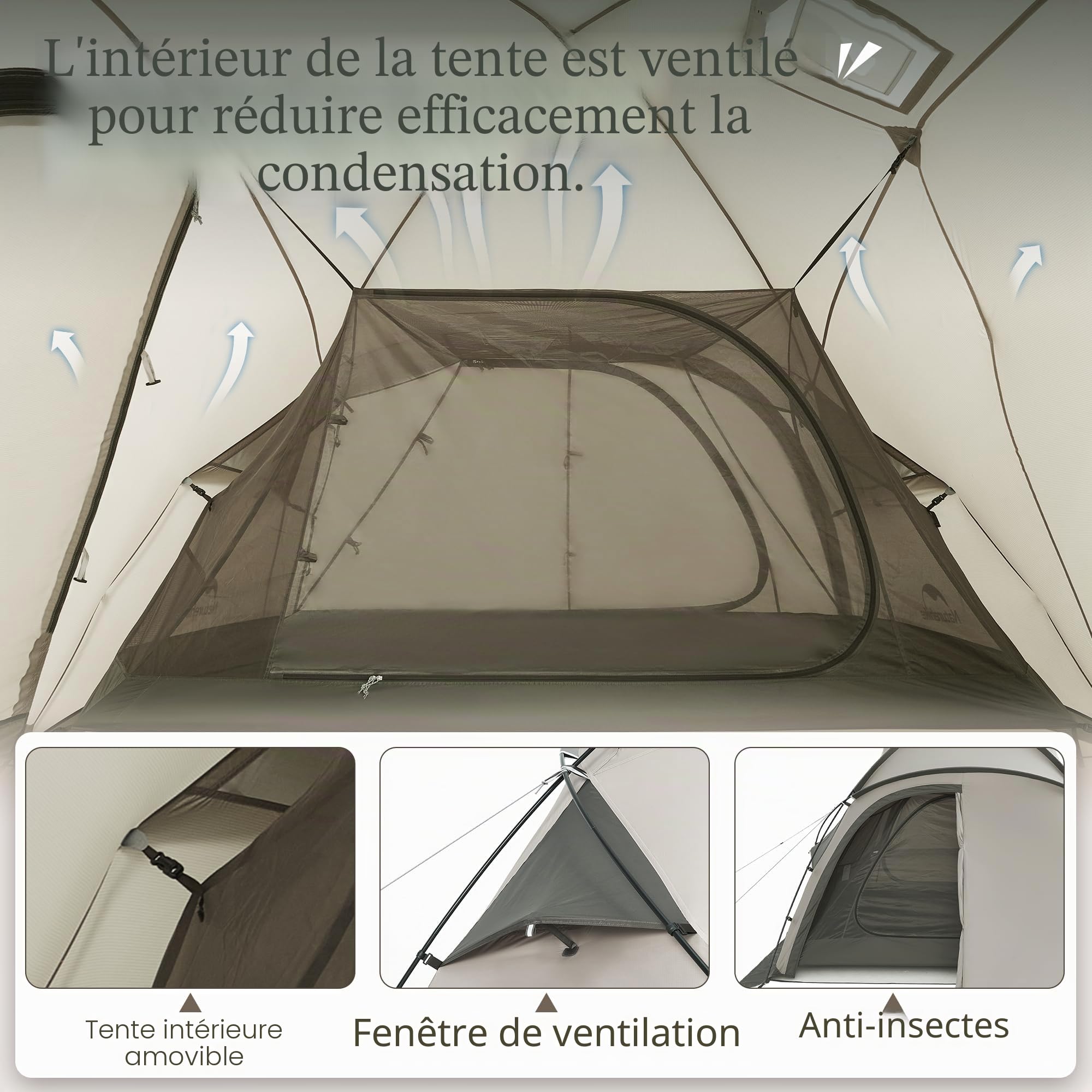 Naturehike Tente Tunnel étanche Familiale Tente de Camping Environ 7,5㎡ et 15㎡ pour 2 & 4 Personnes, UPF50+, PU3000mm, Adapté au Camping, à la Randonnée, Aux Voyages en Voiture