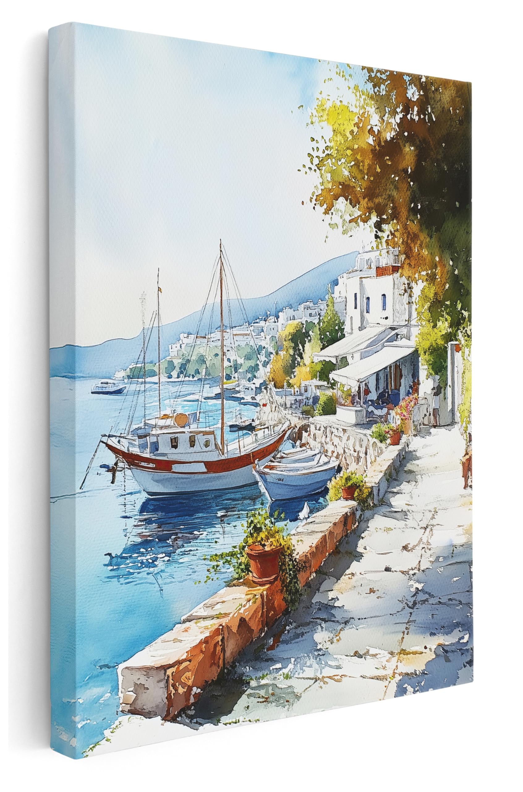 Pastello Mediterranean Collection Canvas Wall Art – Santorini Greece Wall Art Print for Living Room, Bedroom, Office, Framed Artwork (Crete, 87cm x 61cm / 34x24inch, Wrapped Canvas)