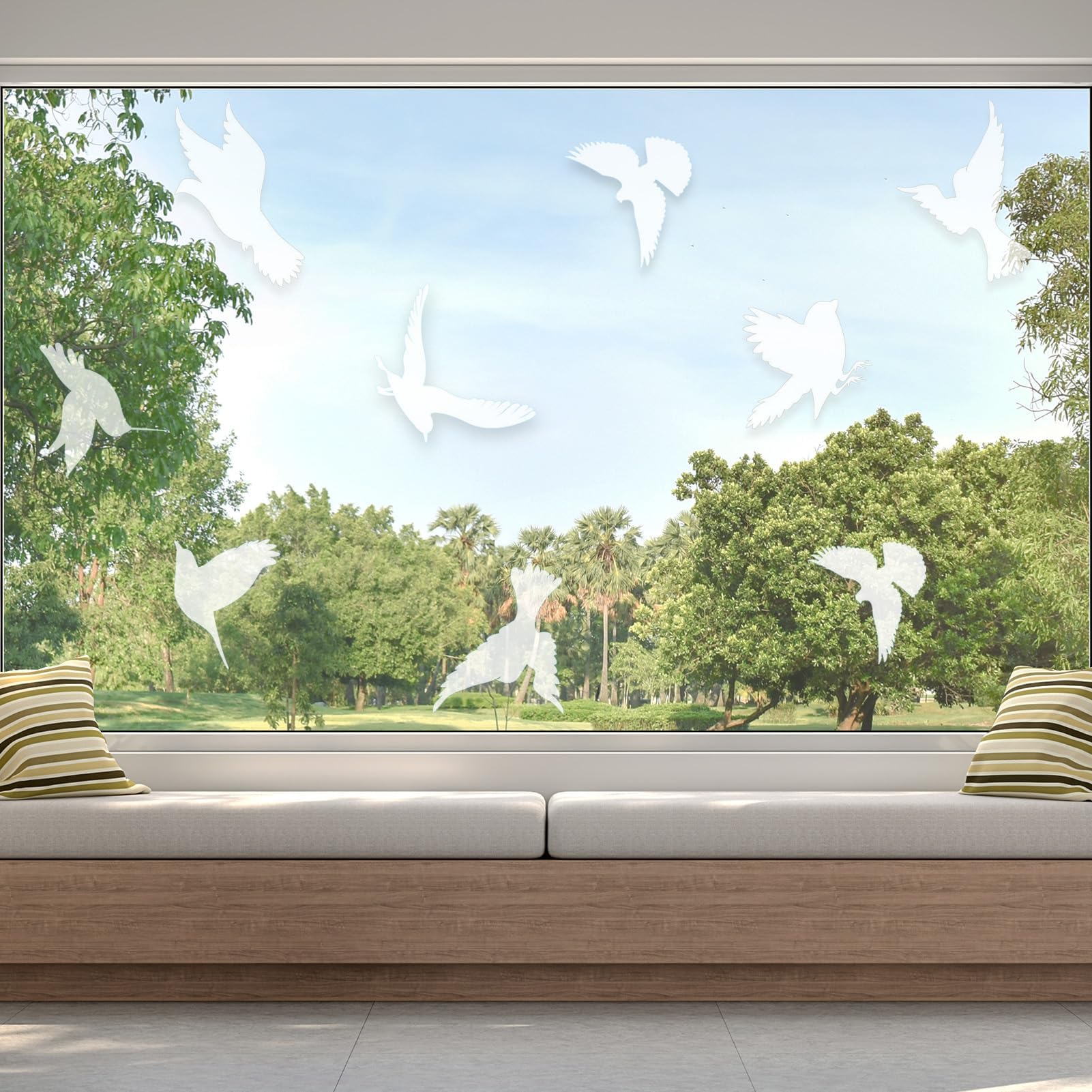 Autocollants Anti-Collision - 16 Oiseaux Blancs Anti-Collision pour Vitres, Adhésifs Électrostatiques Réutilisables - Protection Oiseaux et Décoration Salon/Chambre