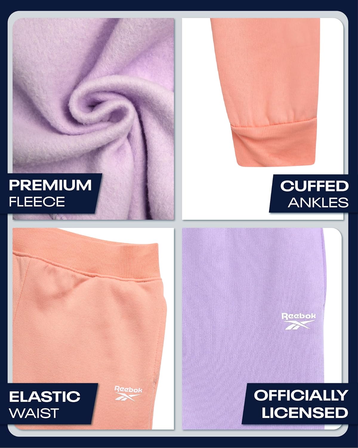 Reebok Girls Sweatpants - 2 Pack Performance Fleece Active Joggers Sweatpants for Girls - Soft Stretch Kids Athletic Pants - Image 3