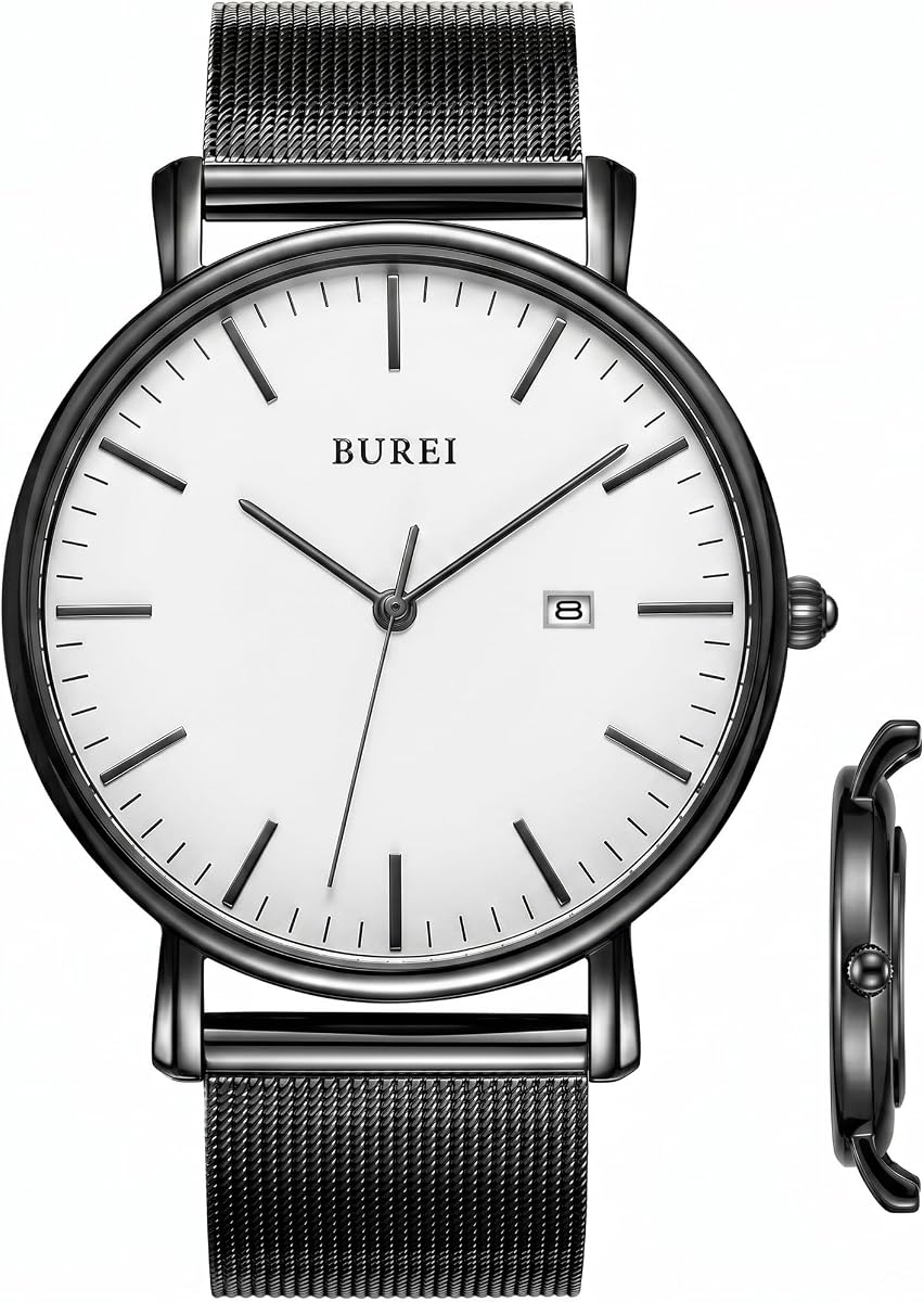 BUREI Relojes de pulsera para hombre, relojes de cuarzo analógicos finos, minimalistas, resistentes al agua, regalos refinados para hombres, novio, esposo, papá