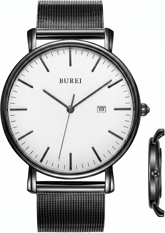 BUREI Relojes de pulsera para hombre, relojes de cuarzo analógicos finos, minimalistas, resistentes al agua, regalos refinados para hombres, novio, esposo, papá