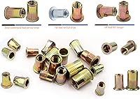 Vista 2 de LBY Kit surtido de 170 tuercas remachables de acero al carbono, M4/M5/M6/M8 (cabeza avellanada pequeña y mitad hexagonal), acero al carbono chapado