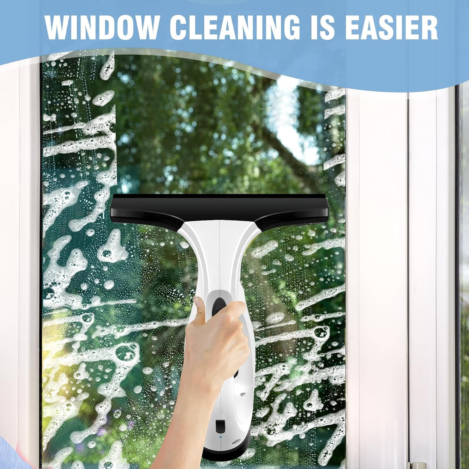 Aspiradora inalámbrica para ventanas, escobilla recargable de mano con batería de 2,2 mAh, tanque de 150 ml, botella de spray y paño, ideal para mamparas de ducha, espejos y vidrio