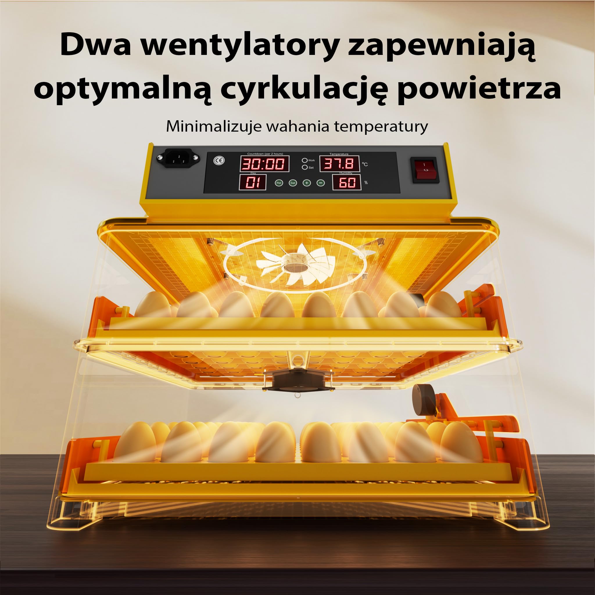 Wiltec automatyczny inkubator na 112 jaj, inkubator z w pełni automatycznym systemem obracania, inkubator z kontrolą temperatury i regulacją wilgotności, inkubator do jaj wylęgowych