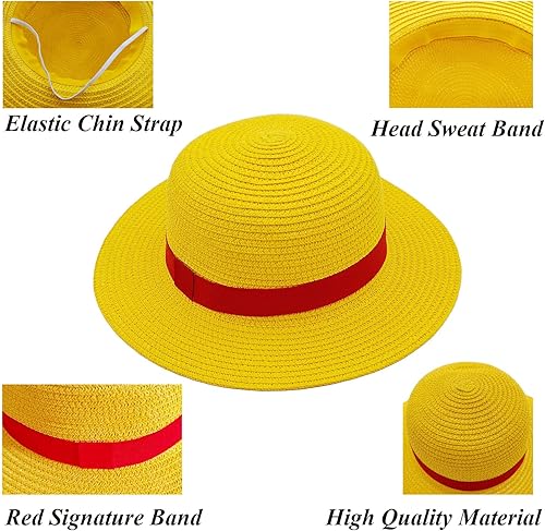 Miniatura 2 de Sombrero de paja Madeline Sombrero Cospaly Monkey D Luffy Performance Props fiesta amarillo verano Strawhats con cuerda sombreros de sol playa
