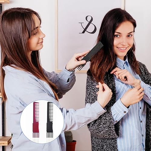 Miniatura 5 de 2 peines para el cabello con punta de metal, peines de carbono para levantar el cabello, para mujeres y hombres, para la mayoría de peinados (negro,