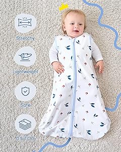 TURMEWU Baby Sleep Sack 0-6 Months, 100% Organic Cotton Wearable Blanket for Babies, 2-Way Zipper TOG 0.5 Lightweight Breathable Baby Sleeping Bag, 4 Sizes-S Animal&Plant&White