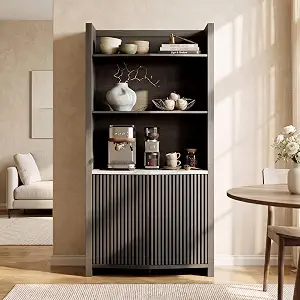 BELLEZE 71" Tall Bookcase with Storage Cabinet - Ebony