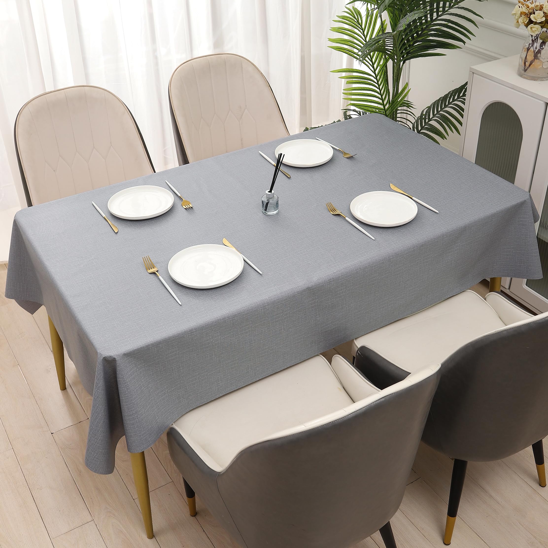 Heavy Duty Vinyl Tablecloth Waterproof Oil-Proof PVC Table Cloth Stain-Resistant Wipeable Rectangle or Square Table Cover (Grey, 54 x 54 Inch)