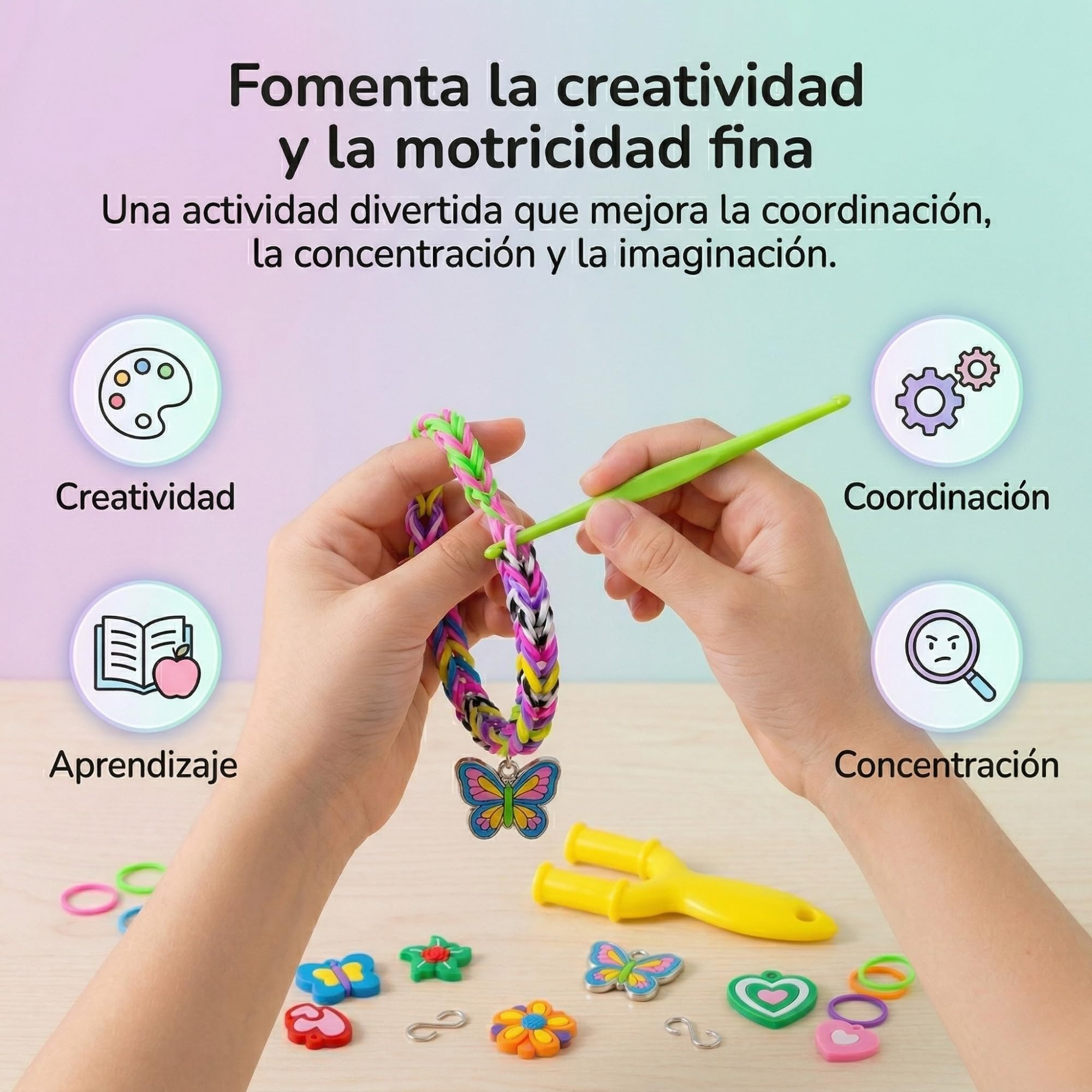 Kit gomas para hacer pulseras de 2000 piezas | Kit pulseras de 24 colores ideal para niña con abalorios y herramientas | Set creativo con cuentas para hacer pulseras, manualidades y regalo original - 5