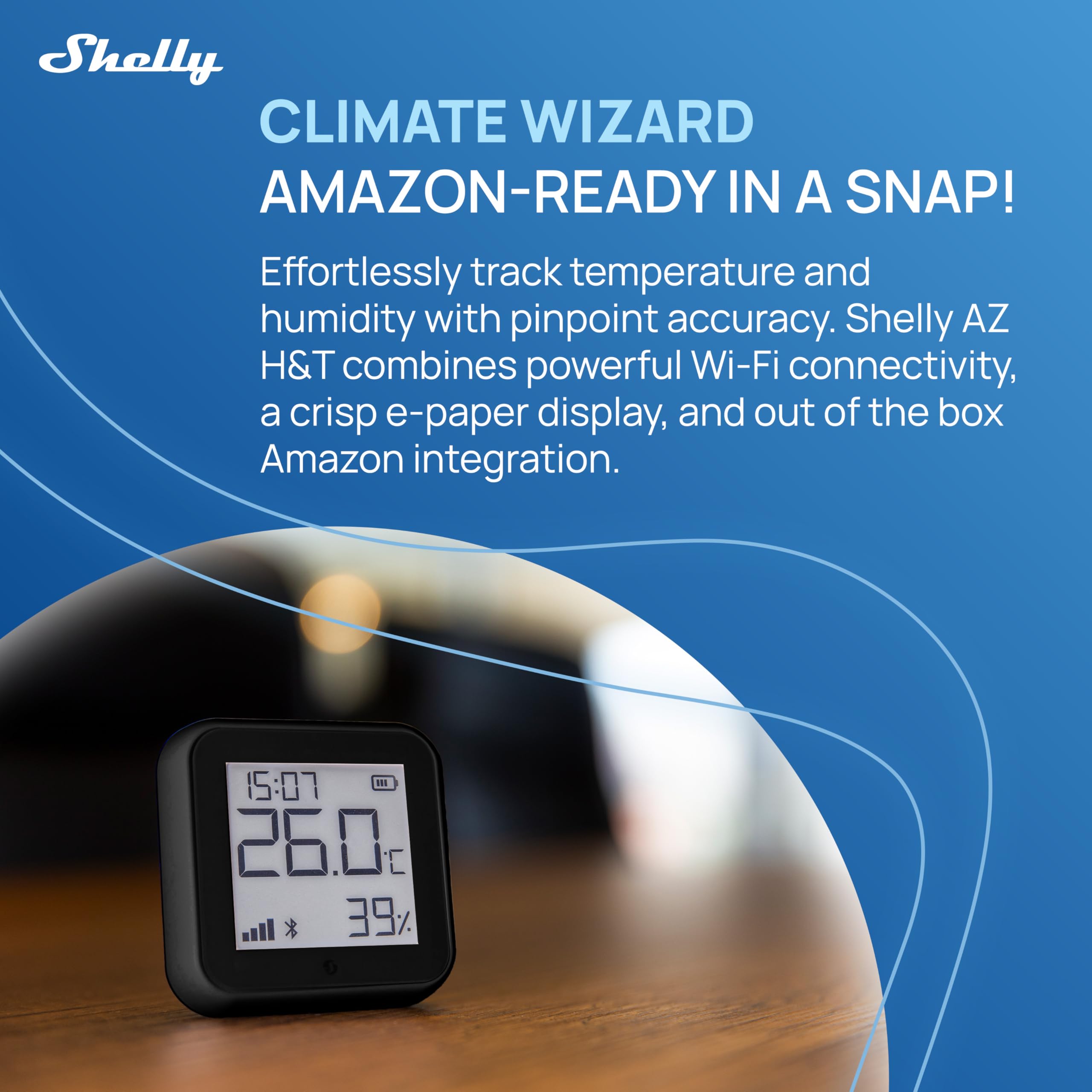 Shelly AZ H&T Nero, Sensore Intelligente di Temperatura e Umidità Wi-Fi, Connessione Rapida con Alexa, Archiviazione Dati, Nessun Hub Richiesto, Scene Intelligenti, Smart Home, Domotica