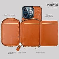 Vista 7 de Bocasal Funda tipo cartera cruzada para iPhone 13 Pro, con bloqueo RFID, de piel sintética, con cremallera, funda tipo cartera con función atril