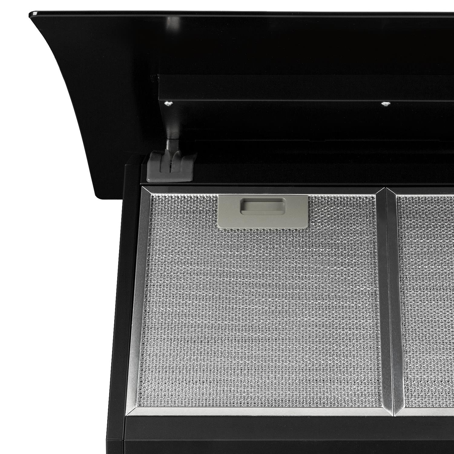 Klarstein Annabelle 60 - Campana extractora de humos, Extractor de pared, Absorción y ventilación, 3 niveles, Absorción de 595 m³/h, Acero inoxidable, Autoapagado, 2 filtros de carbono, Negro