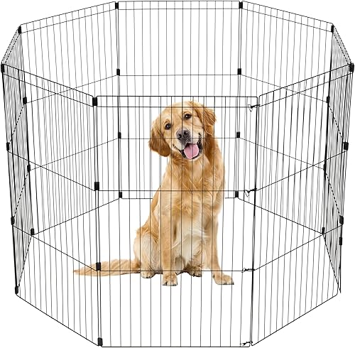 IRIS USA - Corralito de metal para perros, 8 paneles de 42 pulgadas, corralito para cachorros, valla para perros para interiores y exteriores, 58 x