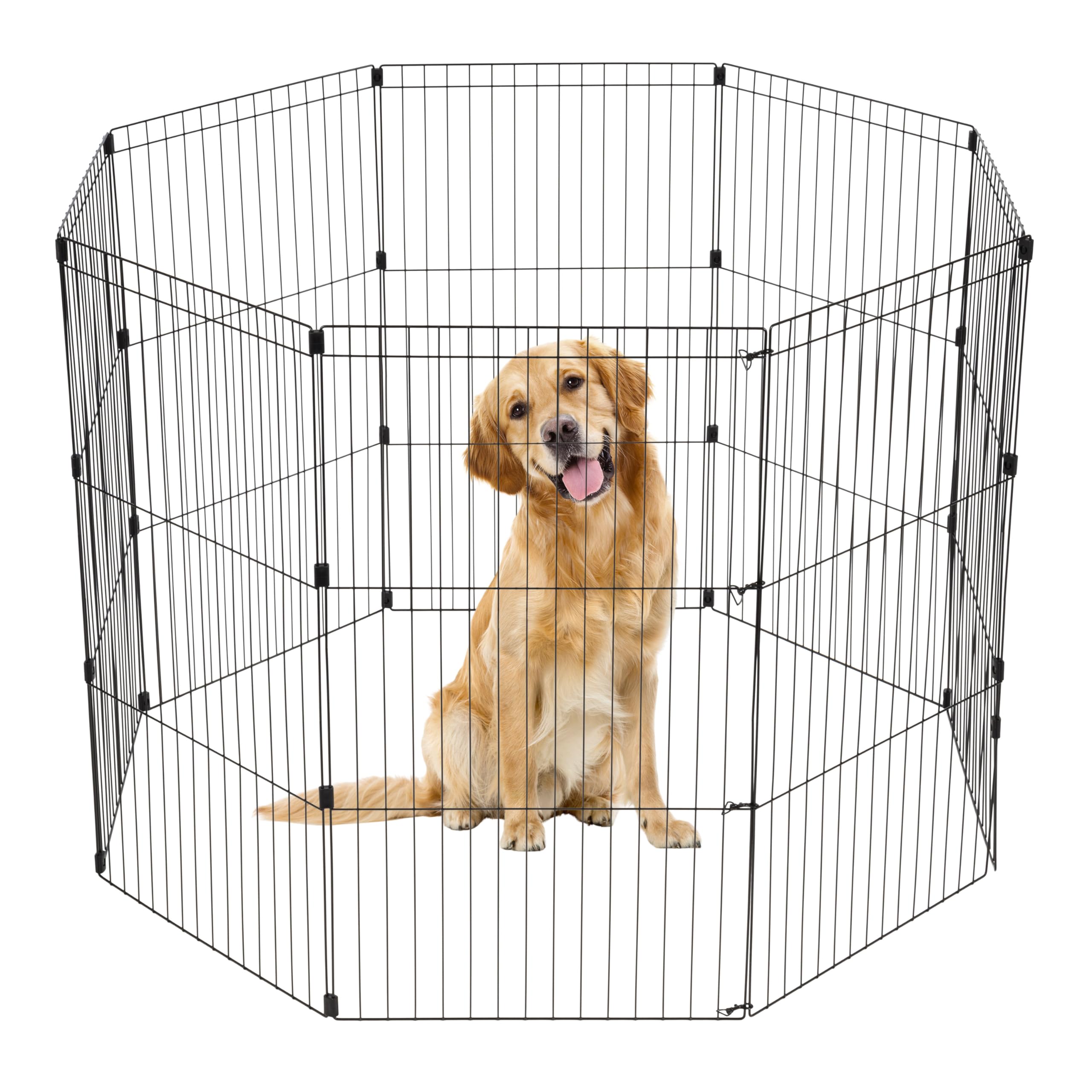 IRIS USA Metal Exercise Pet Playpen, Small Medium Large Dog Secure Fence Portable Easy Assemble Yard Outdoor Camping, 42"H 8-panel, Black