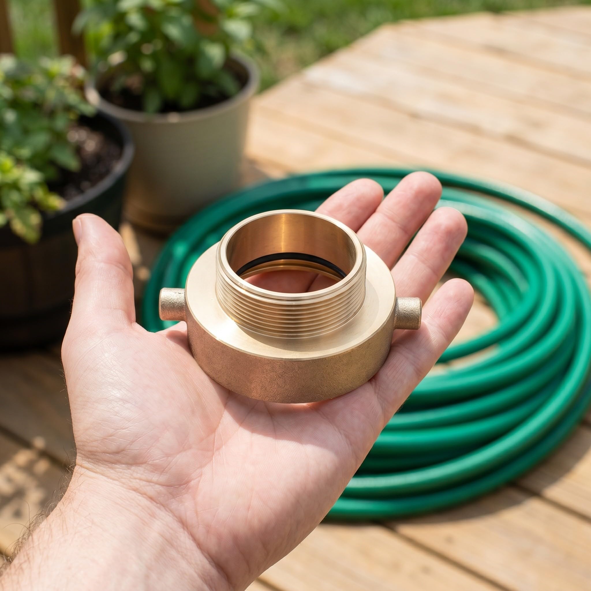 Operitacx Adaptador de manguera contra incendios para hidrante, conector de hidrante NPT de 2-1/2" x 2" con pasador de seguridad, acoplador de manguera de cobre para tuberías de jardín,