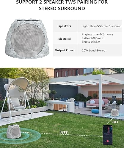 Miniatura 4 de Altavoces para exteriores Bluetooth impermeables para patio, conexión TWS para exteriores, altavoces Bluetooth inalámbricos, alimentados por energía