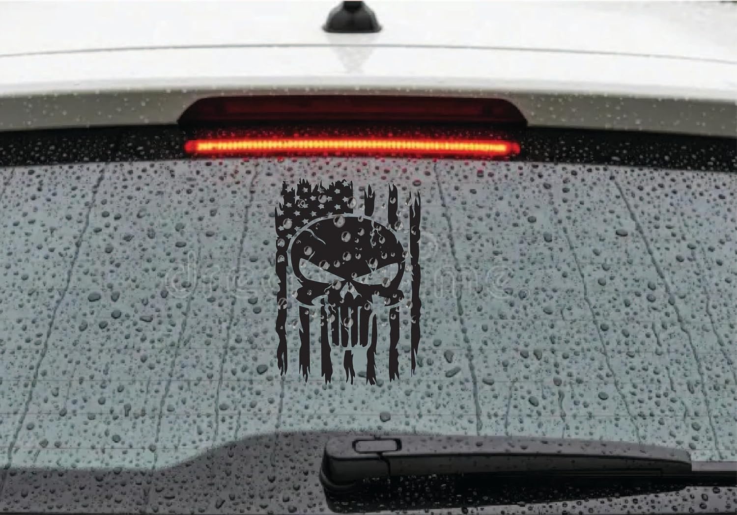 American Flag Skull Decal Vinyl Sticker for Car Truck Decal Van Windows Laptop, Black US Flag Skull Bumper Sticker | Black | 8 inches