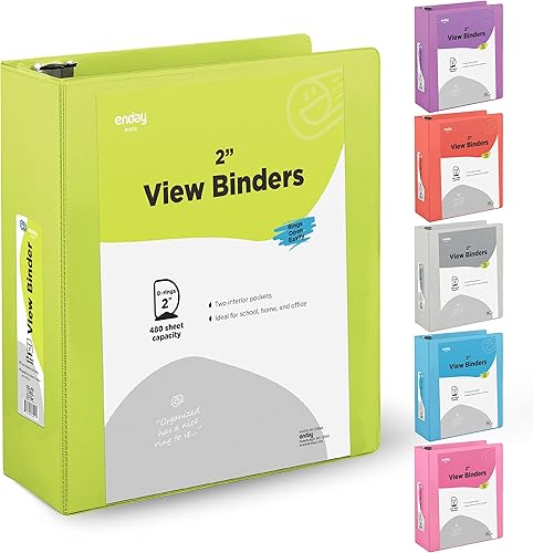 Enday - Carpeta de 2 pulgadas con 3 anillos de 2 pulgadas color verde con anillo en D inclinado de 2 pulgadas cubierta transparente con 2 bolsillos