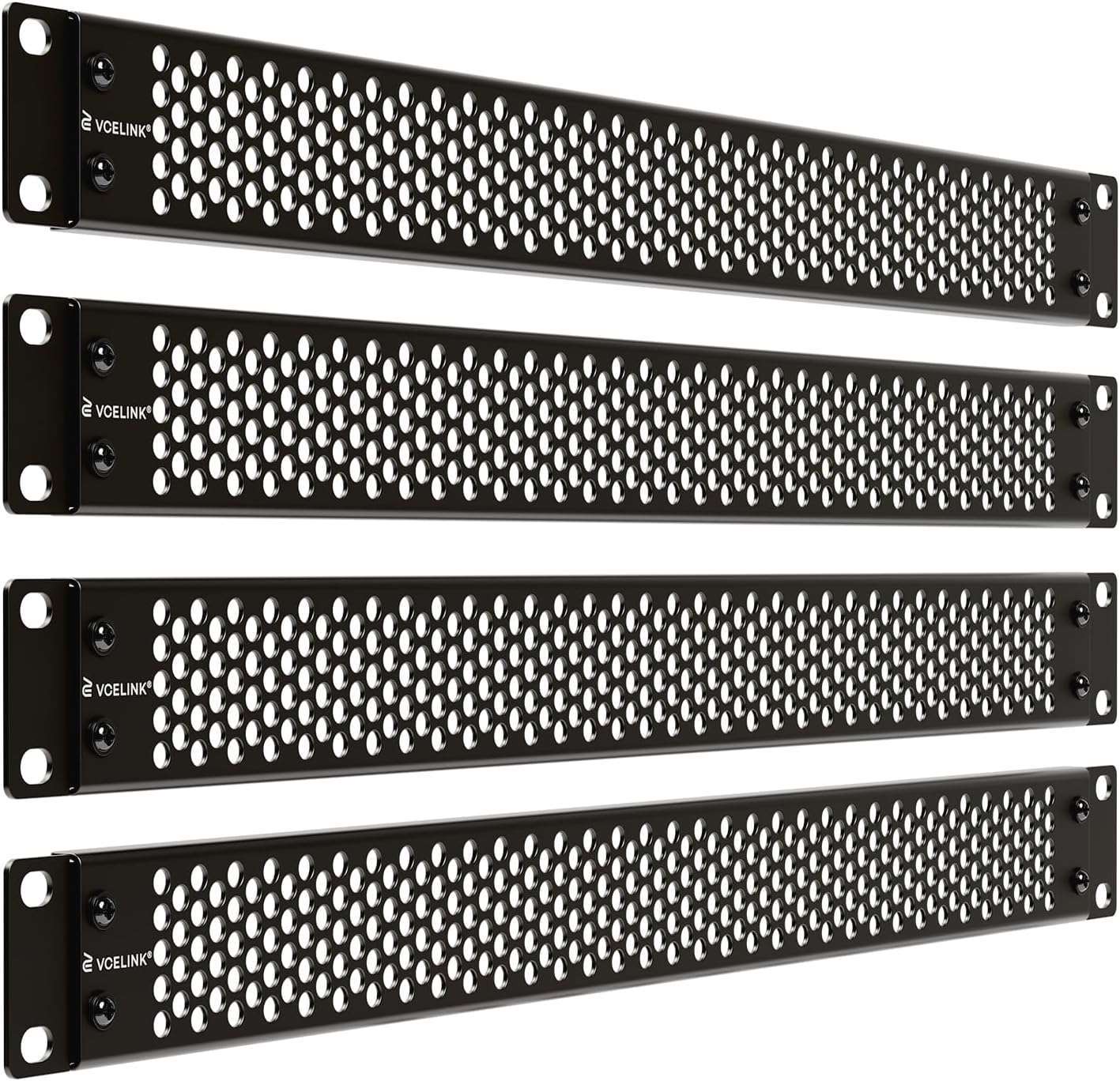 VCELINK 1U Ventilated Blank Panel for 19" Server Rack, Detachable Design Network Cabinet Spacer, S45C Carbon Steel Rack Filler Plate with Screws, Black 4-Pack