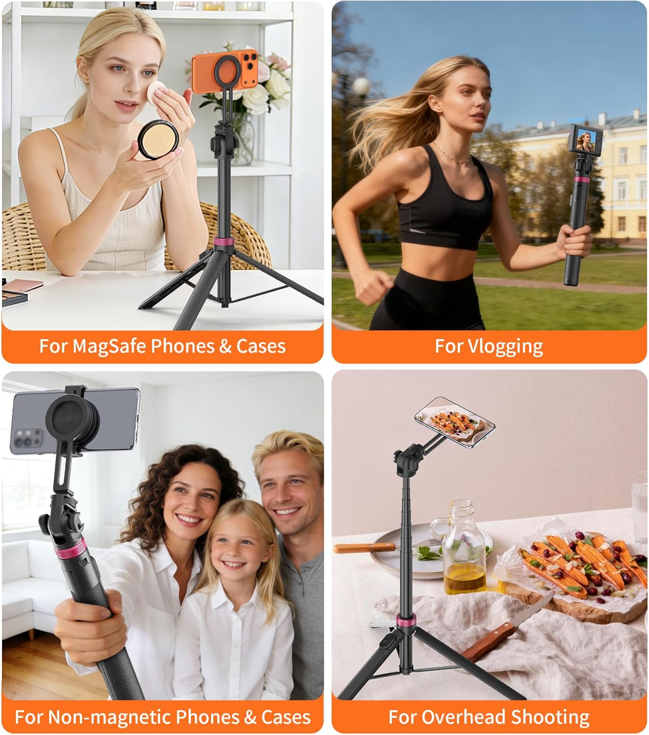 69" Magnetic Phone Tripod with Phone Clamp,Selfie Stick Monopod for Magsafe with Remote & Phone Mount Adapter,Portable Tripod for iPhone/Android,Digital Camera Accessory Kits,Photo,Vlogging,Travel