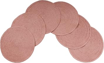 Eden Woven Braided Velvet Table Placemats 15 Inches Round Set of 6 Non-Slip Dining & Kitchen Table Mats Dusty Rose