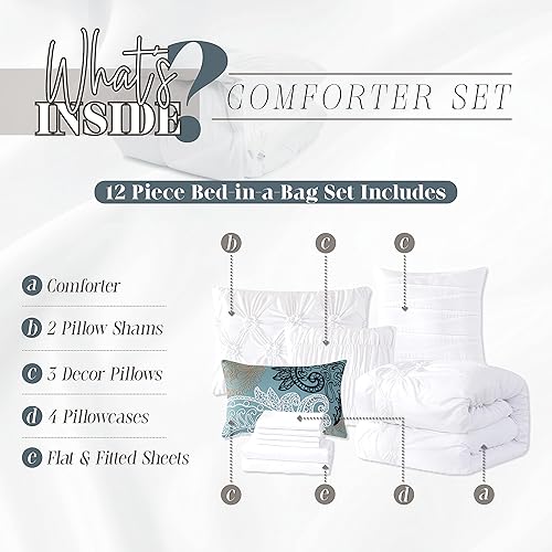 Miniatura 3 de Elegant Comfort Ella Bed-in-a-Bag juego de edredón plisado con diseño de pintuck juego de sábanas de 6 piezas con bolsillos inteligentes almohadas