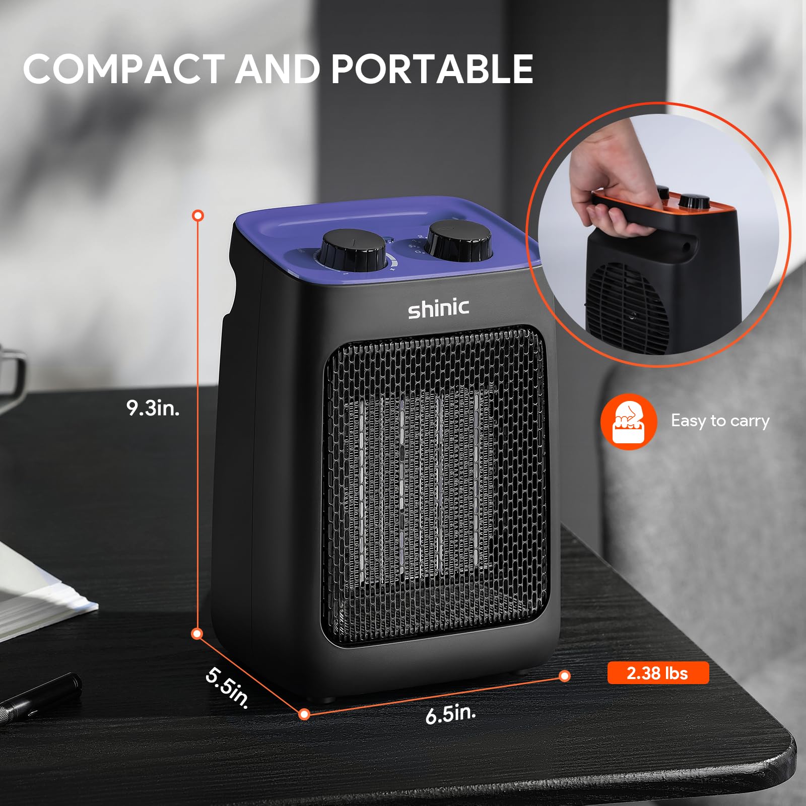 Calentador de espacio portátil con termostato, calentadores eléctricos de cerámica pequeños de 1500 W/750 W, calefacción rápida PTC y mini calentadores silenciosos para oficina, escritorio, uso 7