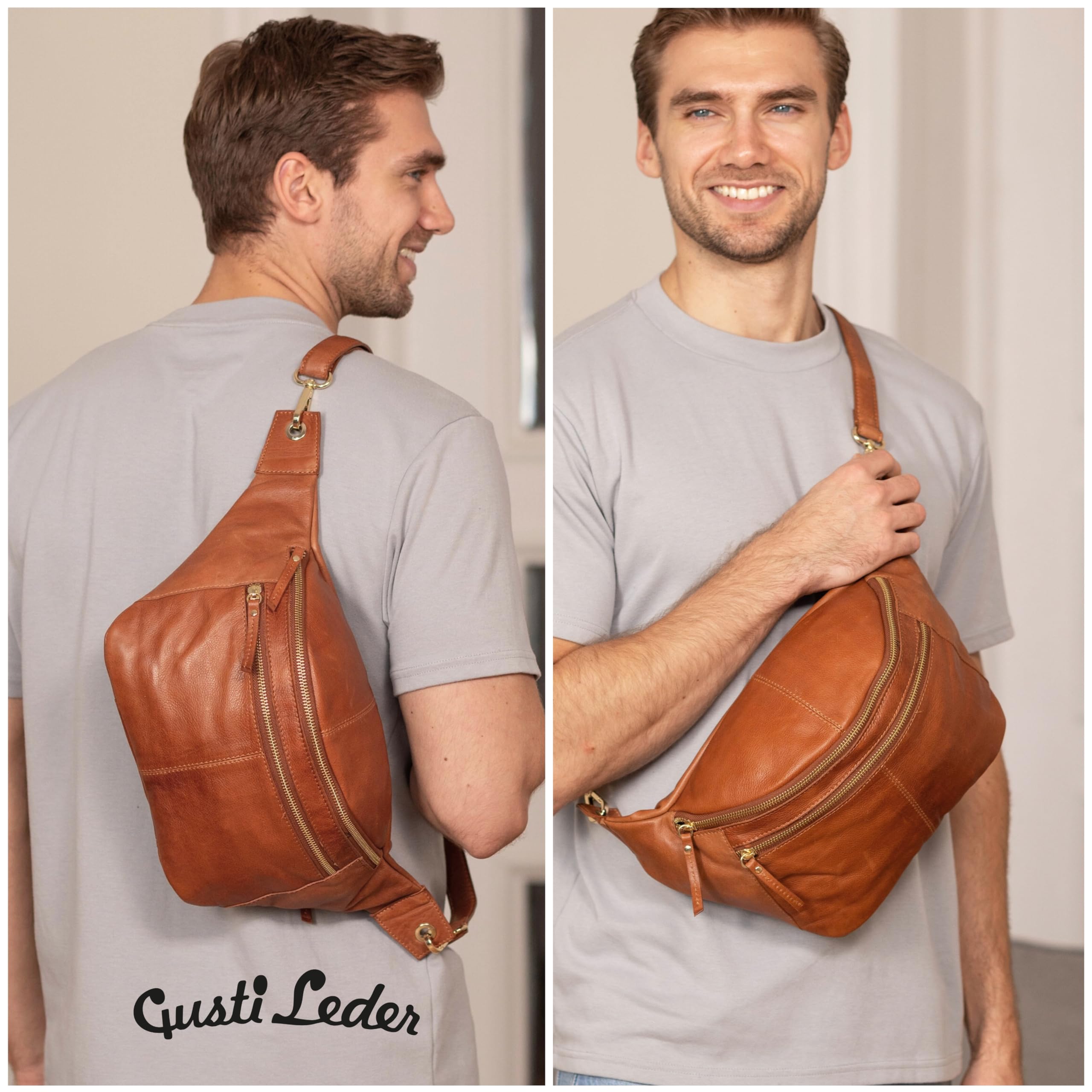 Gusti Marsupio in pelle – Freya, da donna e da uomo, marsupio, in pelle, Marrone 1, Einheitsgröße, Stile retr