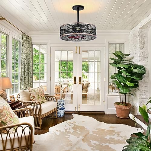 Miniatura 4 de REDSTAR Ventiladores de techo pequeños enjaulados con luces, ventilador de techo industrial negro con luz y control remoto, ventilador de techo de