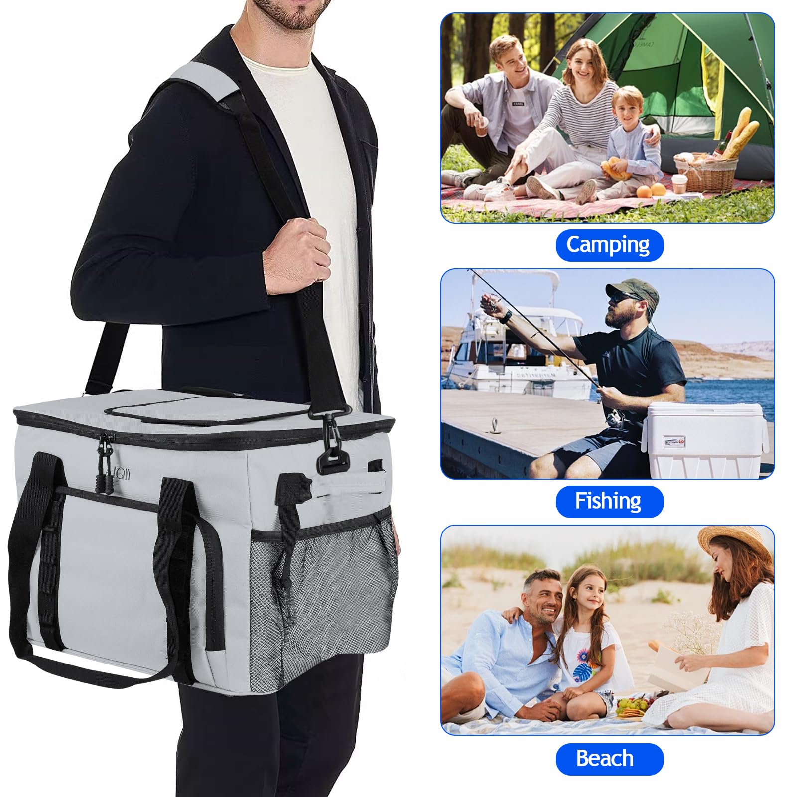 Borsa termica pieghevole impermeabile 36 l per bevande picnic campeggio escursioni spiaggia