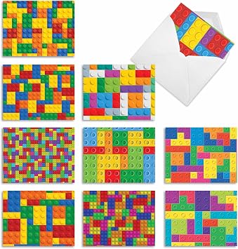 The Best Card Company 10 Thank You Notes Variety Pack w/Envelopes 4 x 5.12 Inch Colorful Bulk Gratitude Greeting Cards Boxed Set, Camp, Class, Building Block Letters M2068
