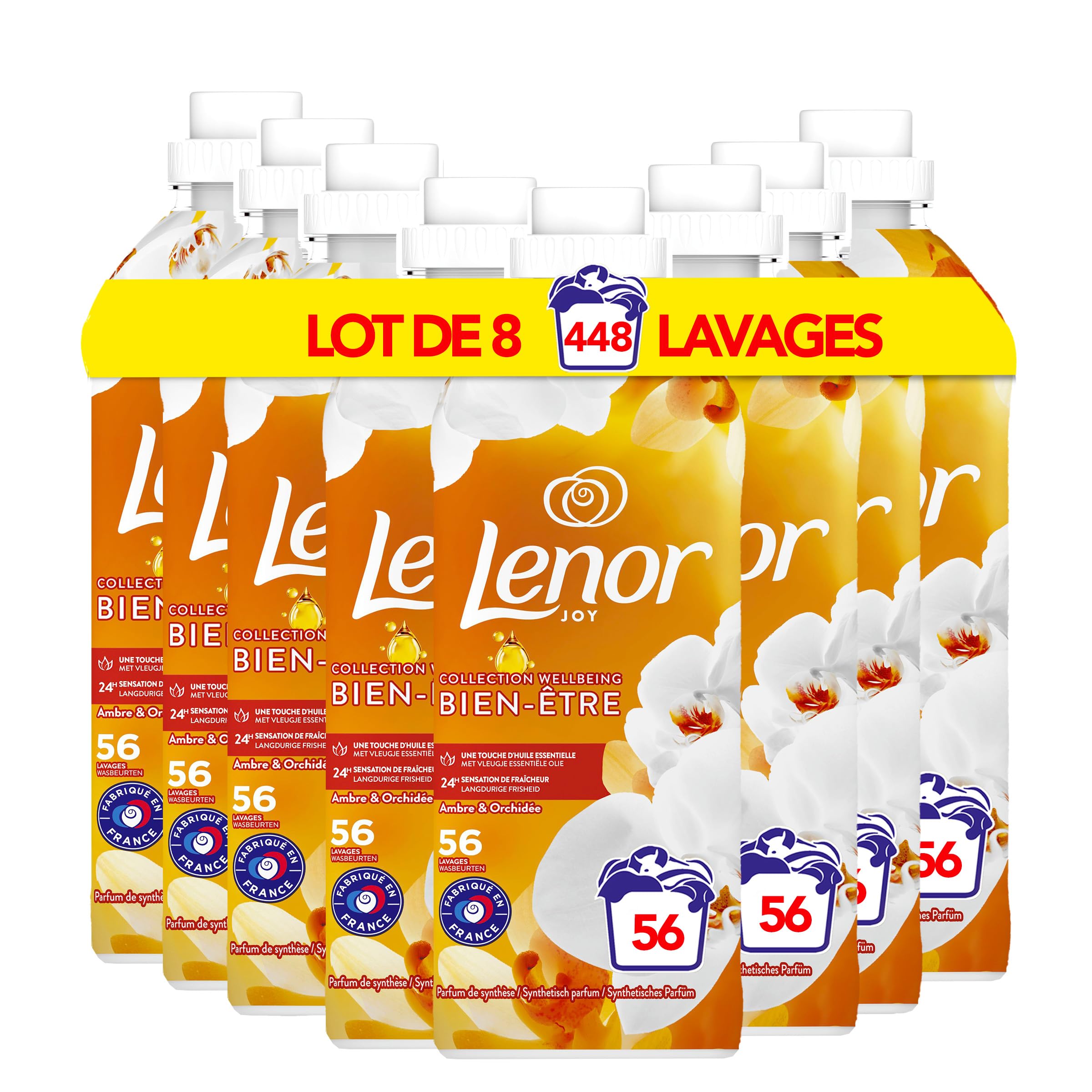 Lenor Suavizante de telas 56 lavados, Ámbar y Orquídea, Colección Bienestar, Con Una Ala Aceite Esencial