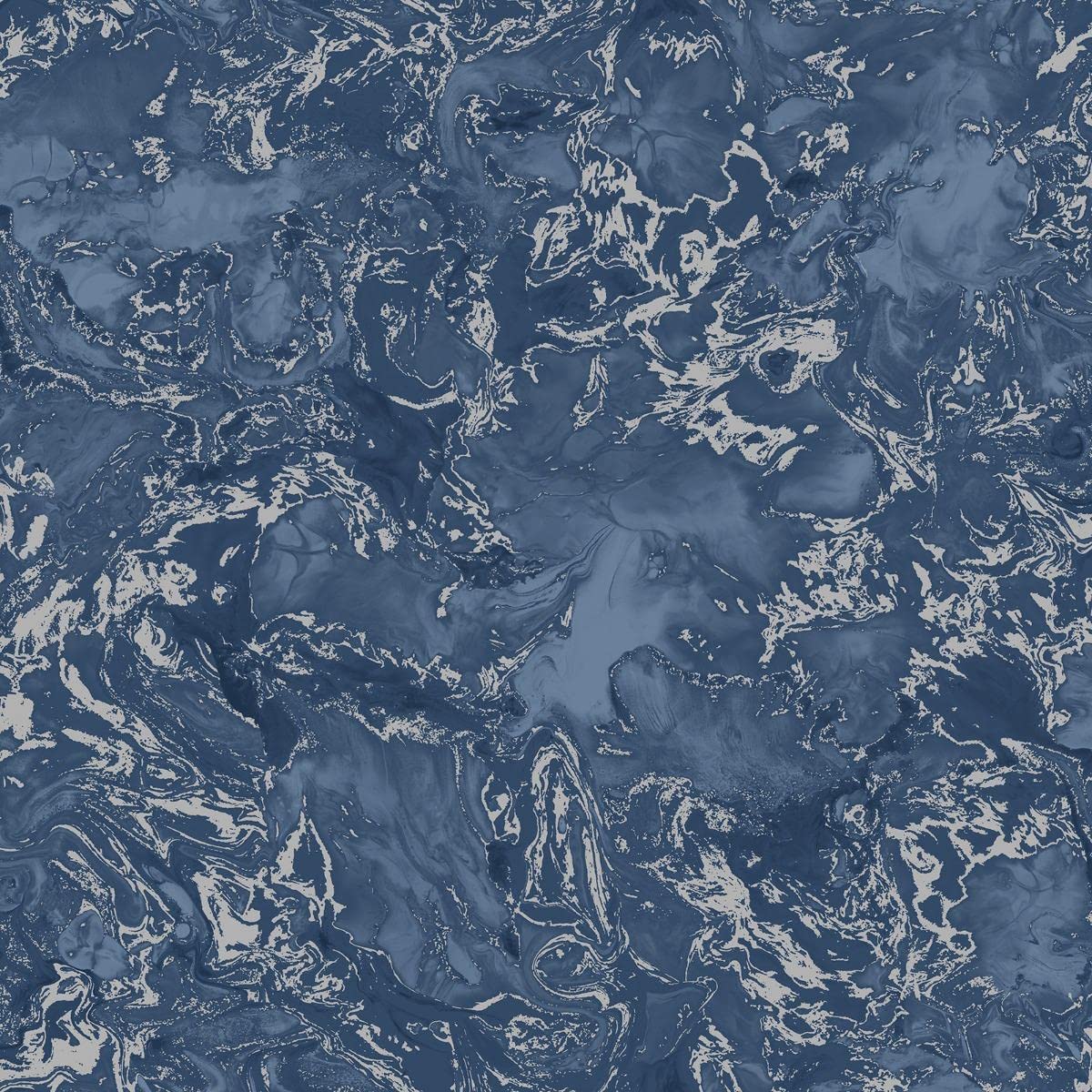 Muriva Elixir Marble Wallpaper - Blue and Silver - 53cm Wide - Paste The Paper