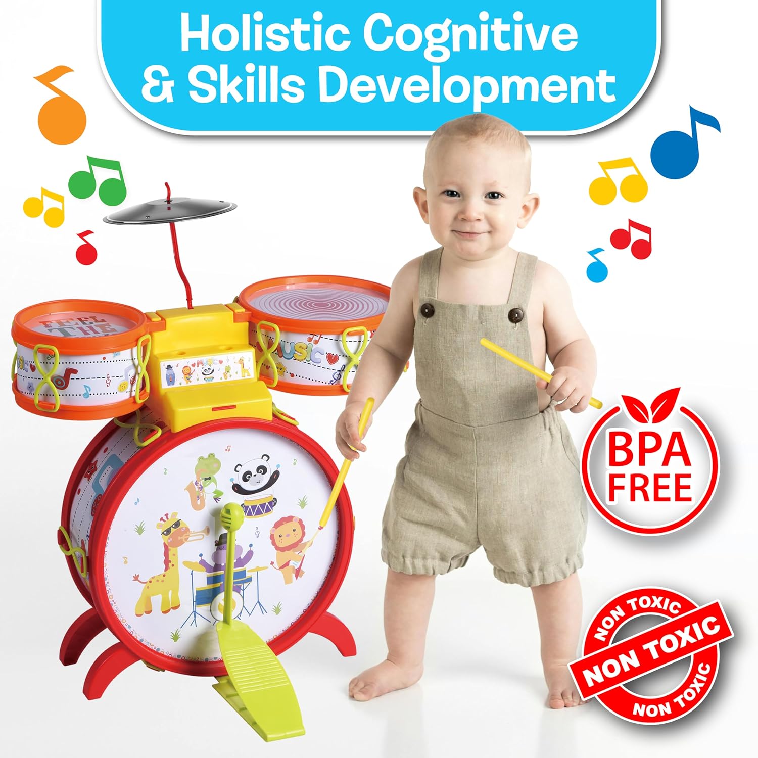 Small World Toys Kids Drum Set, Neurosmith My First Drum Set for Toddlers, Preschool Educational Toddler Music Toys Instruments for Kids, Birthday Toys for 2 Year Old Boys and Girls Gift