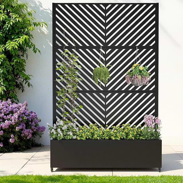 10 Planters With Trellis Ideas for Small Patios and Vertical Gardens 105 Metal Planter with Trellis& Wheels 72